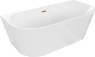Mexen Oval freestanding wall-adjacent bathtub 150 x 75 cm, white, brushed copper overflow - 52671507500-65