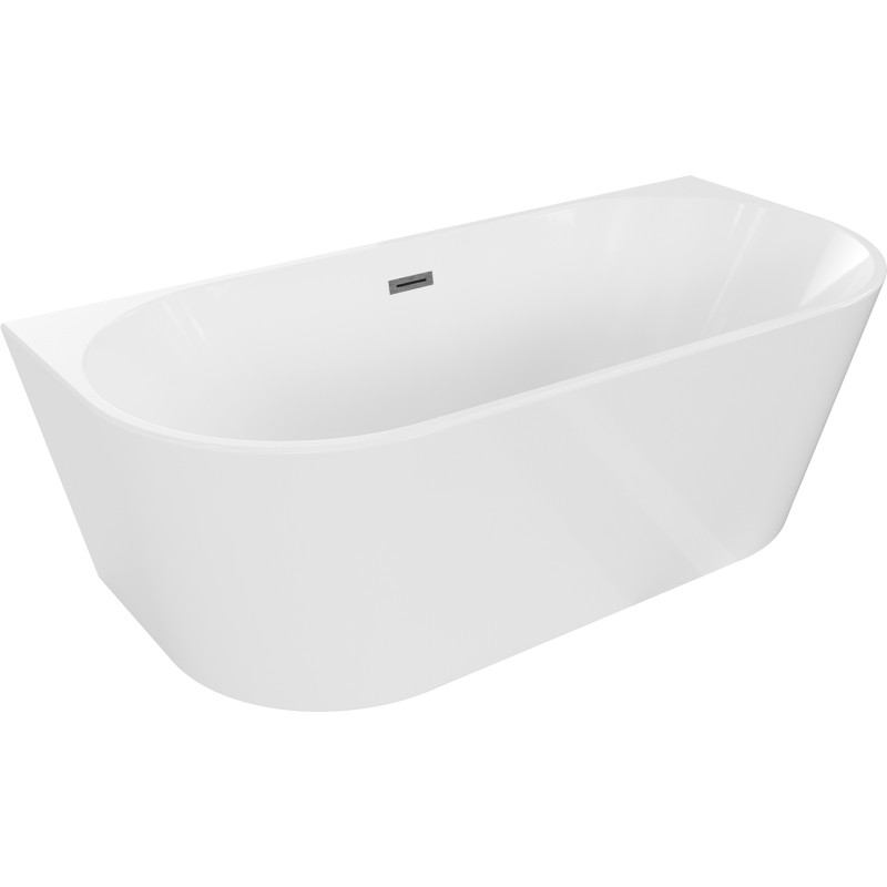 Mexen Oval wanna wolnostojąca przyścienna 150 x 75 cm, biała, przelew gun gray szczotkowany - 52671507500-66