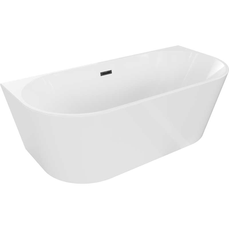 Baignoire Mexen Oval autoportante murale 150 x 75 cm, blanche, trop-plein noir - 52671507500-70