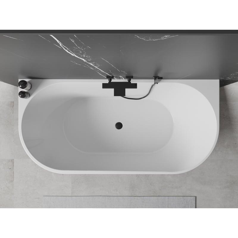 Mexen Oval wanna wolnostojąca przyścienna 150 x 75 cm, biała, przelew czarny - 52671507500-70