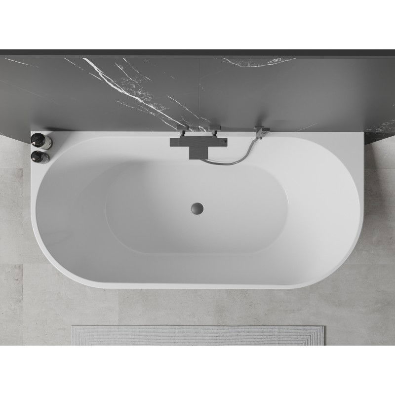 Mexen Oval vasca da bagno freestanding a parete 150 x 75 cm, bianca, troppopieno gun metal - 52671507500-95