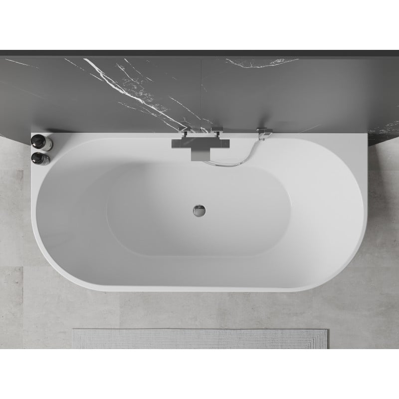 Mexen Oval freestanding back-to-wall bath 150 x 75 cm, white, chrome overflow - 52671507500-01