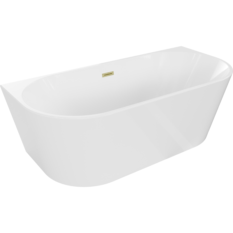 Mexen Oval wanna wolnostojąca przyścienna 160 x 80 cm, biała, przelew złoty szczotkowany - 52671608000-55