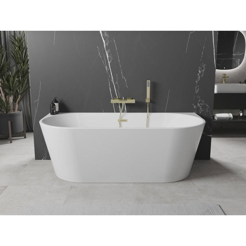 Mexen Oval freistehende wandnahe Badewanne 160 x 80 cm, weiß, Überlauf gold - 52671608000-50