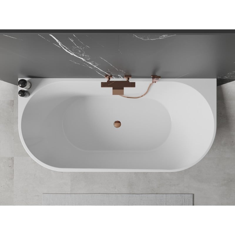Mexen Oval freestanding back-to-wall bathtub 160 x 80 cm, white, overflow rose gold - 52671608000-60