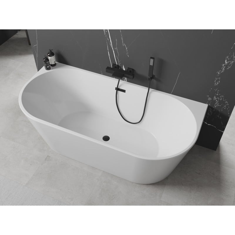 Mexen Oval wanna wolnostojąca przyścienna 160 x 80 cm, biała, przelew czarny - 52671608000-70