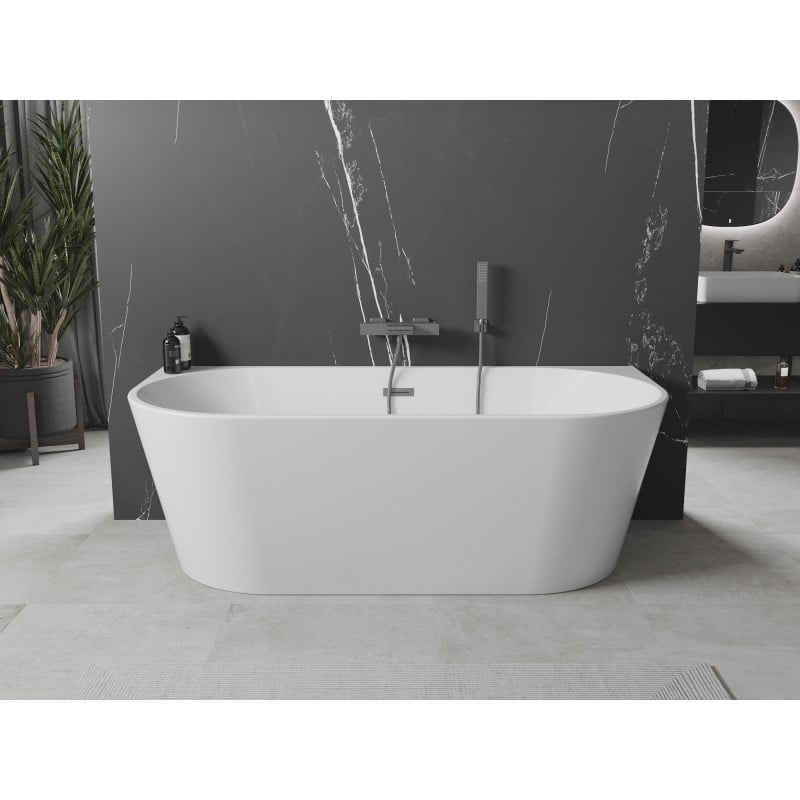 Mexen Oval 160 x 80 cm Back-to-Wall Freestanding Bath, White, Gun Metal Overflow - 52671608000-95