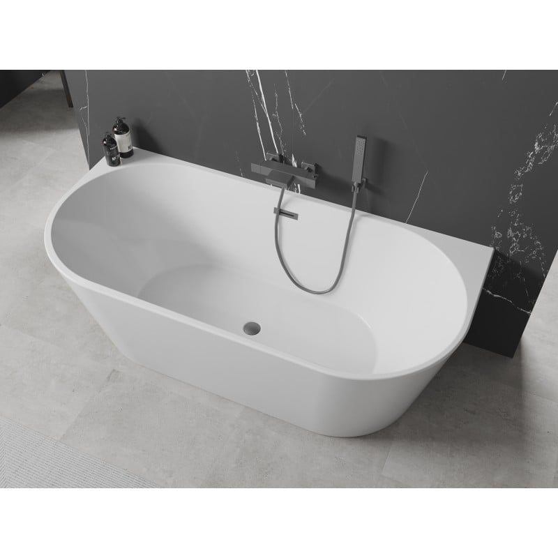 Mexen Oval wanna wolnostojąca przyścienna 160 x 80 cm, biała, przelew gun metal - 52671608000-95
