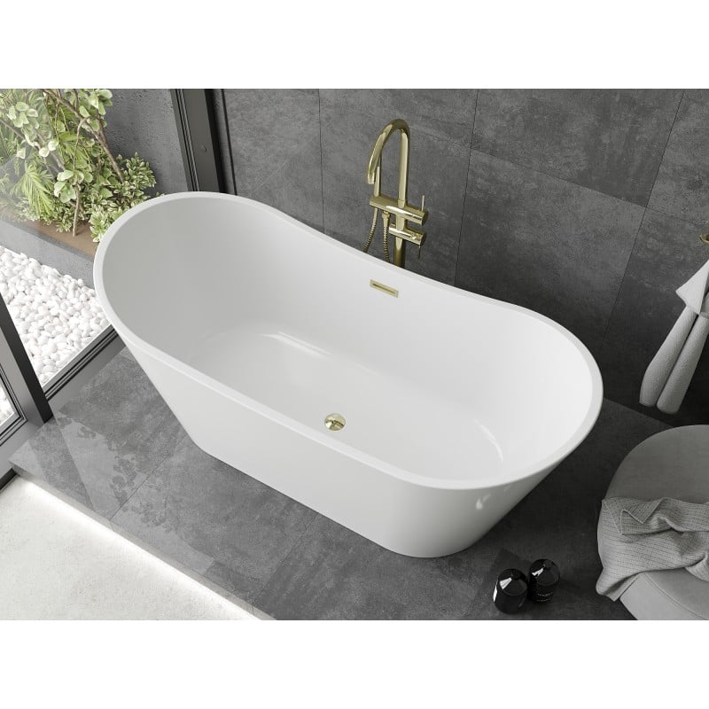 Mexen Montana vasca da bagno freestanding 170 x 80 cm, bianca, troppo pieno dorato - 52011708000-50