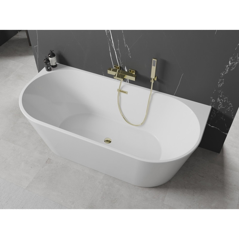 Mexen Oval wanna wolnostojąca przyścienna 170 x 80 cm, biała, przelew złoty - 52671708000-50