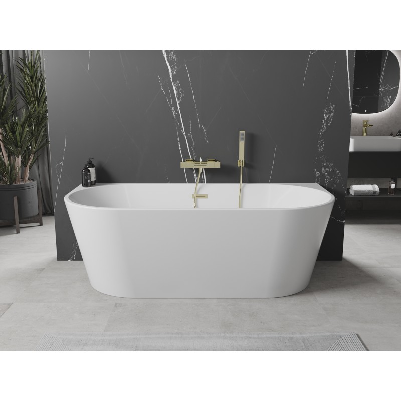 Mexen Oval wanna wolnostojąca przyścienna 180 x 80 cm, biała, przelew złoty - 52671808000-50