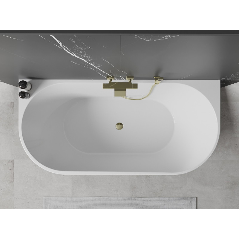 Mexen Oval wanna wolnostojąca przyścienna 170 x 80 cm, biała, przelew złoty - 52671708000-50
