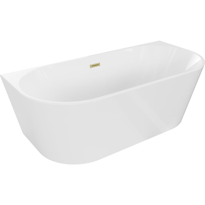 Mexen Oval wanna wolnostojąca przyścienna 180 x 80 cm, biała, przelew złoty szczotkowany - 52671808000-55