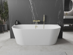 Mexen Oval vrijstaande wandbadkuip 170 x 80 cm, wit, geborsteld goud overloop - 52671708000-55