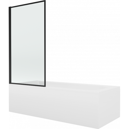 Mexen Vega Rechteckige Badewanne 160 x 70 cm mit Verkleidung und einflügeliger Duschabtrennung 80 cm, schwarzes Muster fix