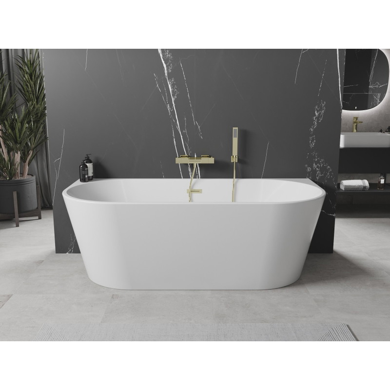 Mexen Oval wanna wolnostojąca przyścienna 180 x 80 cm, biała, przelew złoty szczotkowany - 52671808000-55