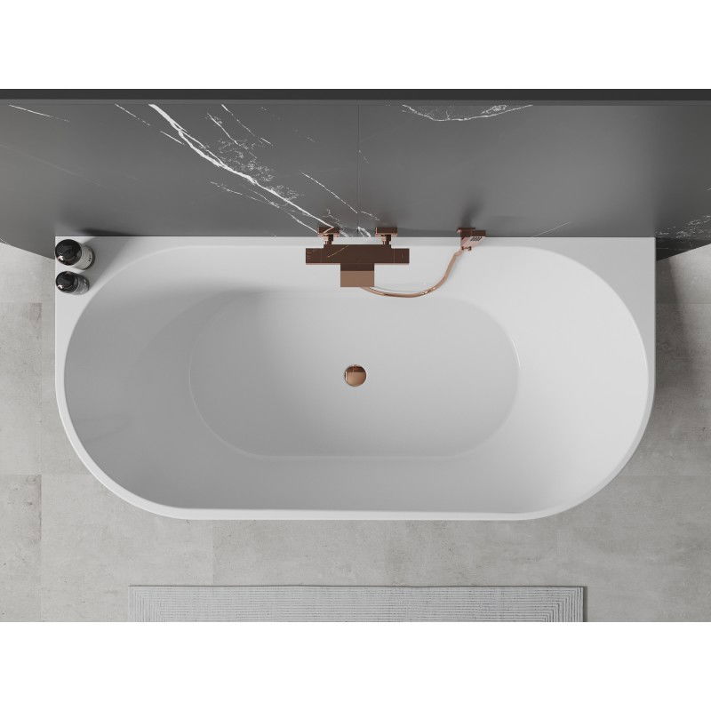 Mexen Oval freistehende, wandnahe Badewanne 170 x 80 cm, weiß, Überlauf Roségold - 52671708000-60