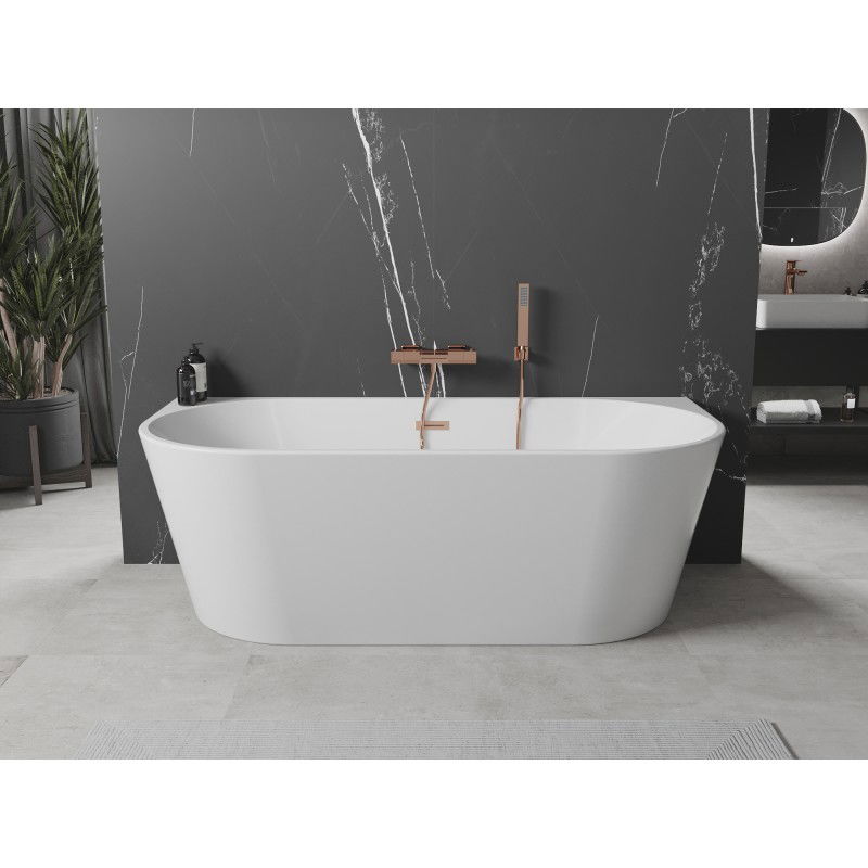 Mexen Oval freistehende Wand-Badewanne 180 x 80 cm, weiß, Überlauf gebürstetes Kupfer - 52671808000-65