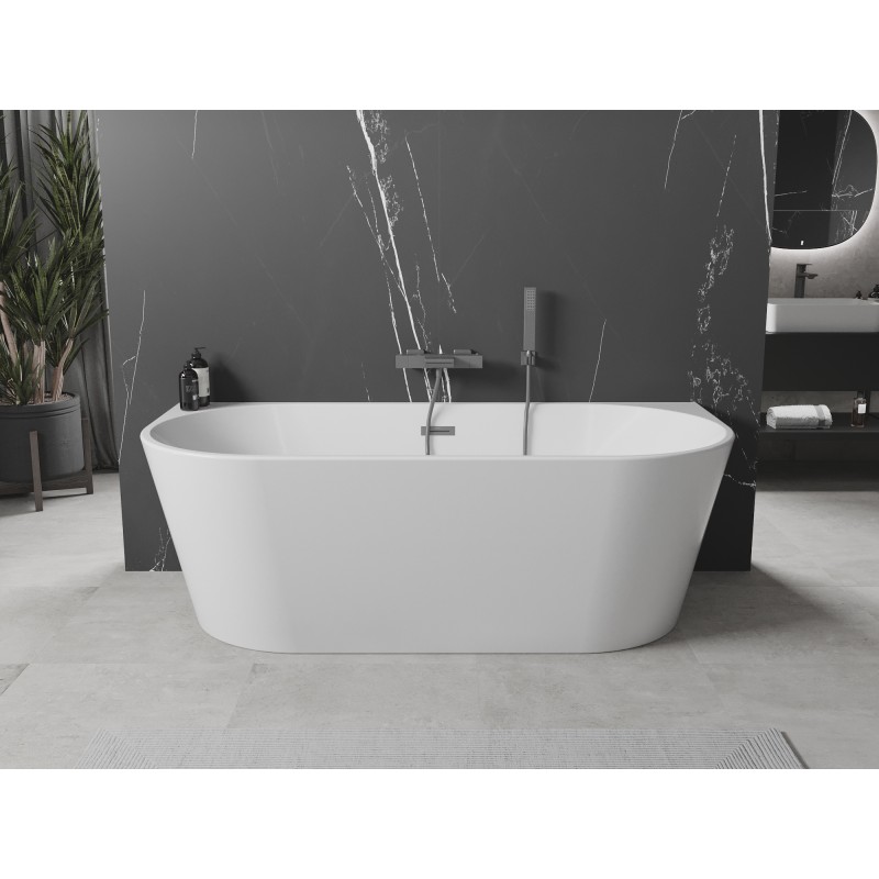 Mexen Oval wanna wolnostojąca przyścienna 180 x 80 cm, biała, przelew gun metal - 52671808000-95