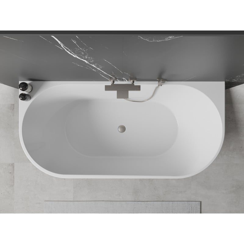Mexen Oval wanna wolnostojąca przyścienna 180 x 80 cm, biała, przelew nikiel szczotkowany - 52671808000-97