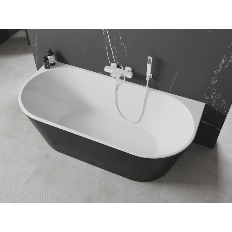Mexen Oval freestanding wall-adjacent bathtub 150 x 75 cm, white/black, white overflow - 52671507575-20