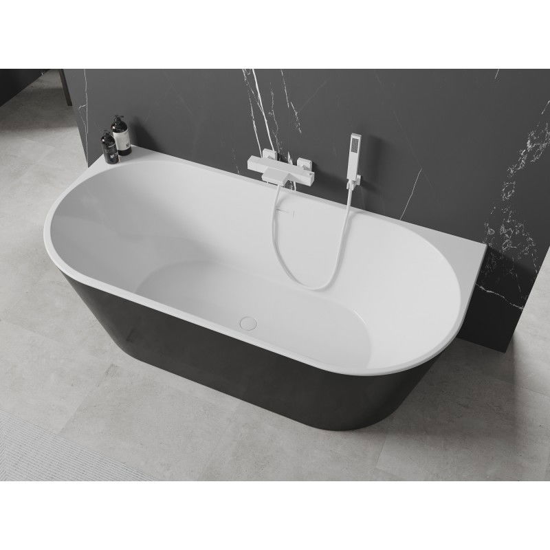 Mexen Oval vasca da bagno freestanding ad incasso 150 x 75 cm, bianca/nera, troppo pieno bianco - 52671507575-20