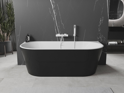 Mexen Oval freistehende Wandbadewanne 140 x 75 cm, weiß/schwarz, weißer Überlauf - 52671407575-20