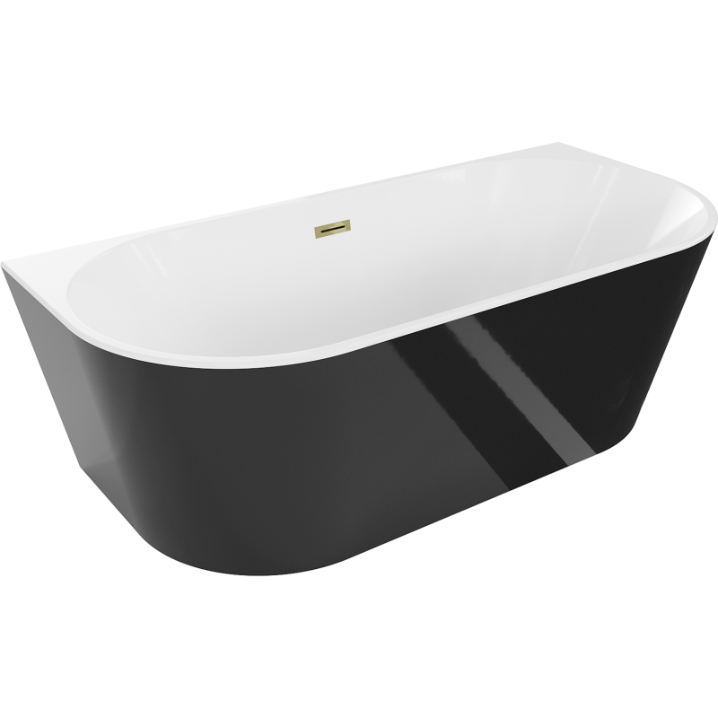 Mexen Oval vrijstaande inbouwbadkuip 150 x 75 cm, wit/zwart, overloop goud - 52671507575-50