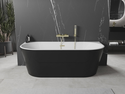 Mexen Oval samostojeća kada uz zid 150 x 75 cm, bijela/crna, zlatni preljev - 52671507575-50