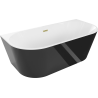 Mexen Oval freistehende Wandbadewanne 150 x 75 cm, weiß/schwarz, gebürsteter Goldüberlauf - 52671507575-55