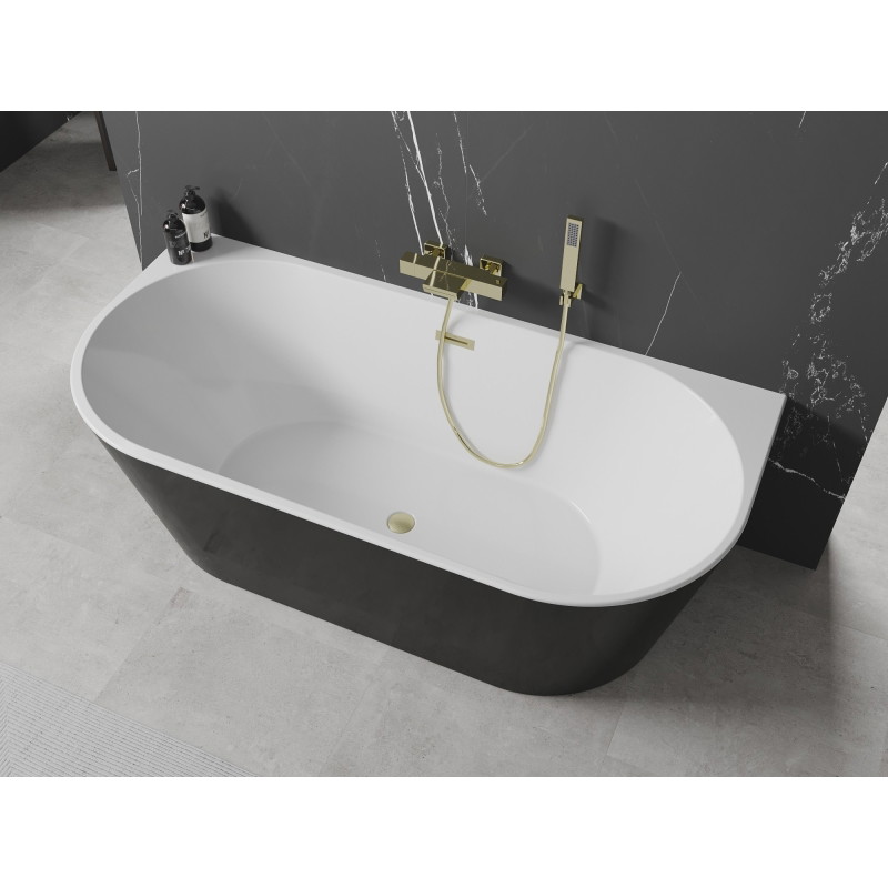 Mexen Oval wanna wolnostojąca przyścienna 150 x 75 cm, biała/czarna, przelew złoty szczotkowany - 52671507575-55