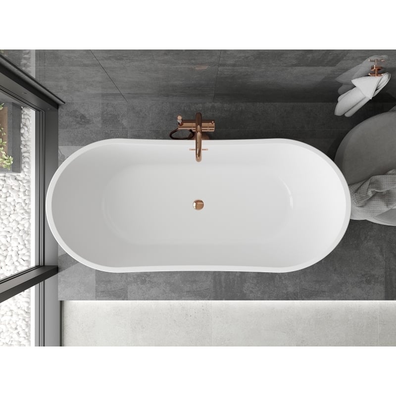 Mexen Montana eraldiseisev vann 170 x 80 cm, valge/must, ülejooksu avaga roosa kuld - 52011708075-60