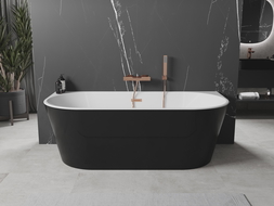 Mexen Oval vasca da bagno freestanding a muro 150 x 75 cm, bianco/nero, troppopieno oro rosa - 52671507575-60