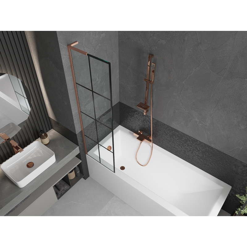 Mexen Next L vanniparavann 1-tiivaline 50 x 150 cm, must ruudustik, harjatud vask - 895-050-000-03-77-65