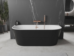 Mexen Oval freestanding back-to-wall bathtub 150 x 75 cm, white/black, brushed copper overflow - 52671507575-65