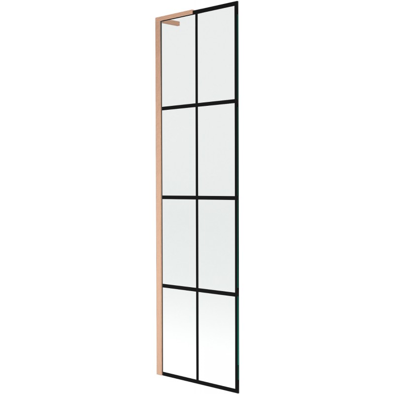 Mexen Next L Badewannenabtrennung 1-flügelig 50 x 150 cm, schwarzes Muster, gebürstetes Kupfer - 895-050-000-03-77-65