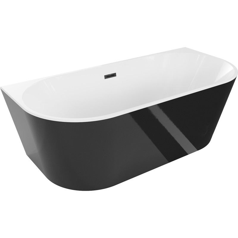 Mexen Oval wanna wolnostojąca przyścienna 150 x 75 cm, biała/czarna, przelew czarny - 52671507575-70