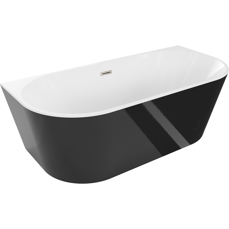 Mexen Oval freestanding wall-mounted bathtub 150 x 75 cm, white/black, brushed nickel overflow - 52671507575-97