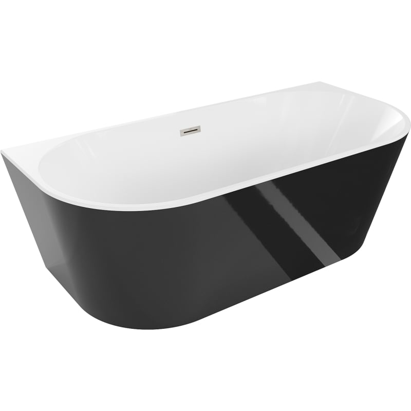 Mexen Oval wanna wolnostojąca przyścienna 150 x 75 cm, biała/czarna, przelew nikiel szczotkowany - 52671507575-97