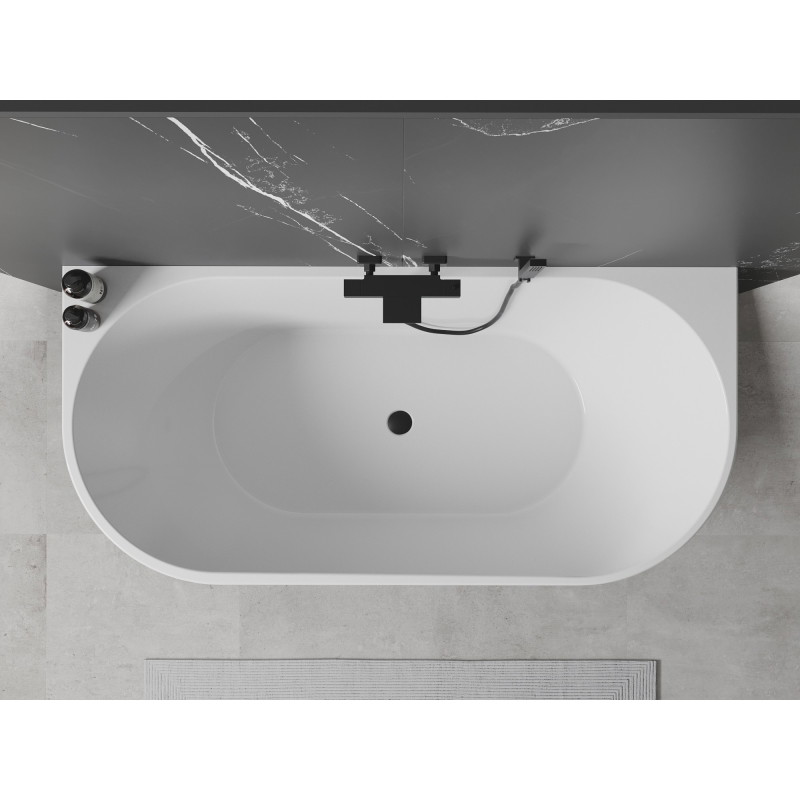 Mexen Oval wanna wolnostojąca przyścienna 150 x 75 cm, biała/czarna, przelew czarny - 52671507575-70