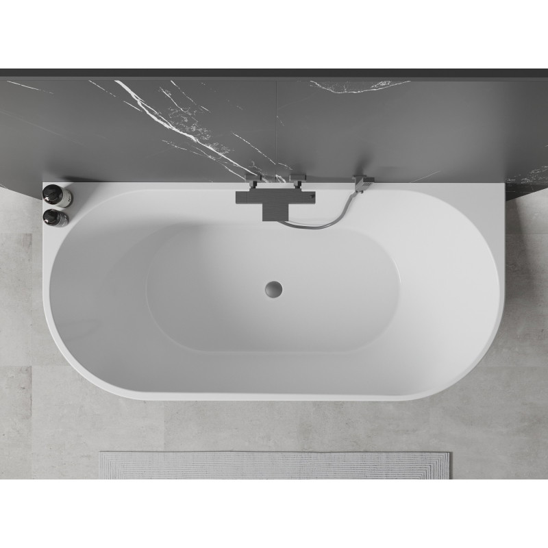 Mexen Oval wanna wolnostojąca przyścienna 140 x 75 cm, biała/czarna, przelew gun metal - 52671407575-95