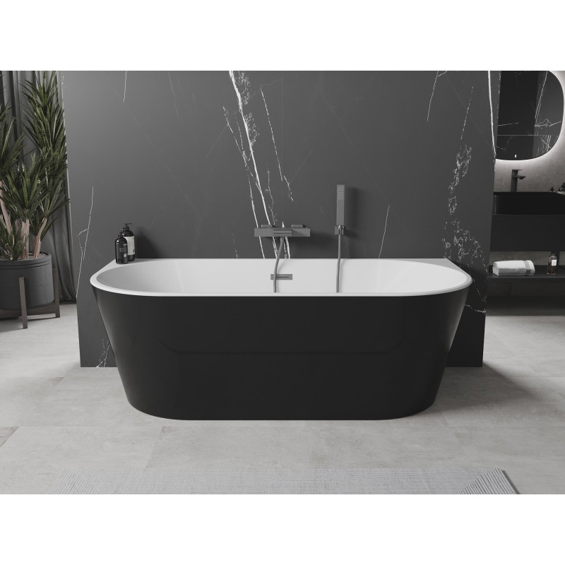 Mexen Oval wanna wolnostojąca przyścienna 140 x 75 cm, biała/czarna, przelew gun metal - 52671407575-95