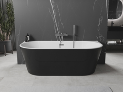 Mexen Oval vasca da bagno freestanding a parete 140 x 75 cm, bianca/nera, troppo pieno gun metal - 52671407575-95