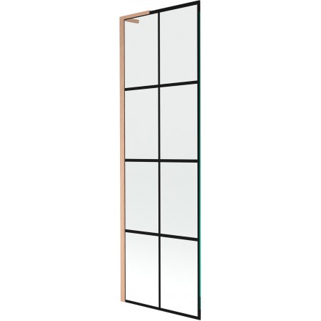 Mexen Next L, 1-flügelige Badewannenabtrennung 60 x 150 cm, schwarzes Muster, gebürstetes Kupfer - 895-060-000-03-77-65