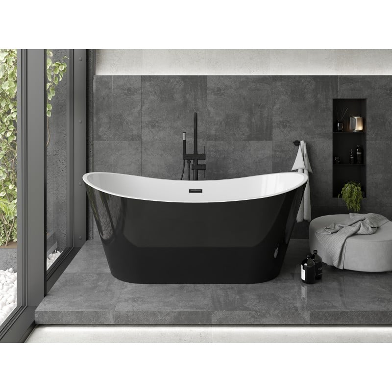 Mexen Montana 170 x 80 cm Free-standing Bathtub, White/Black, Black Overflow - 52011708075-70