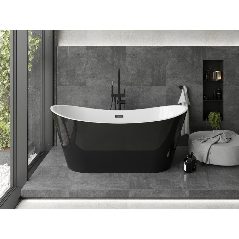 Mexen Montana free-standing bathtub 170 x 80 cm, white/black, black overflow - 52011708075-70