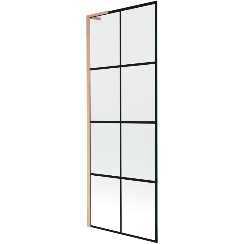Mexen Next L Badewannenabtrennung 1-flügelig 70 x 150 cm, schwarzes Muster, gebürstetes Kupfer - 895-070-000-03-77-65