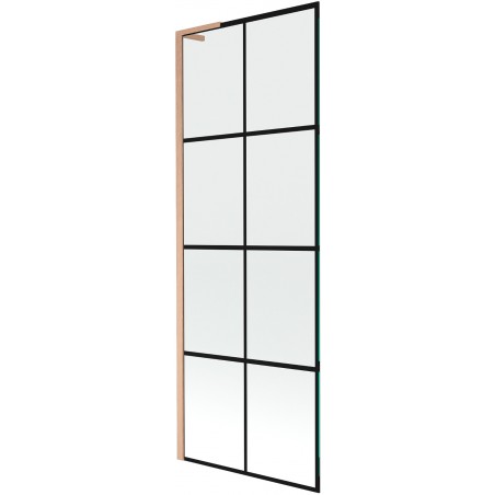 Mexen Next L Badewannenabtrennung 1-flügelig 70 x 150 cm, schwarzes Muster, gebürstetes Kupfer - 895-070-000-03-77-65