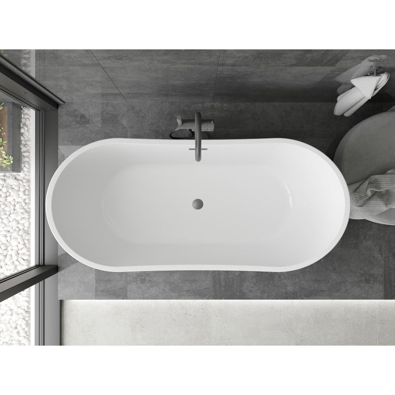 Mexen Montana freistehende Badewanne 170 x 80 cm, weiß/schwarz, Überlauf gun metal - 52011708075-95