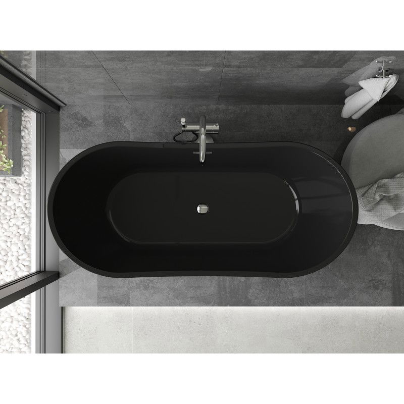 Mexen Montana freestanding bathtub 170 x 80 cm, black, chrome overflow - 52011708070-01